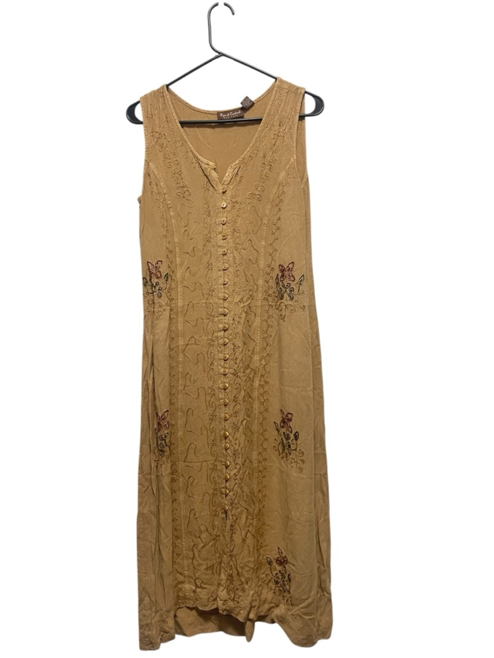Speed Control MIDI Dress Womens M Sleeveless Button Up Embroidered BoHo